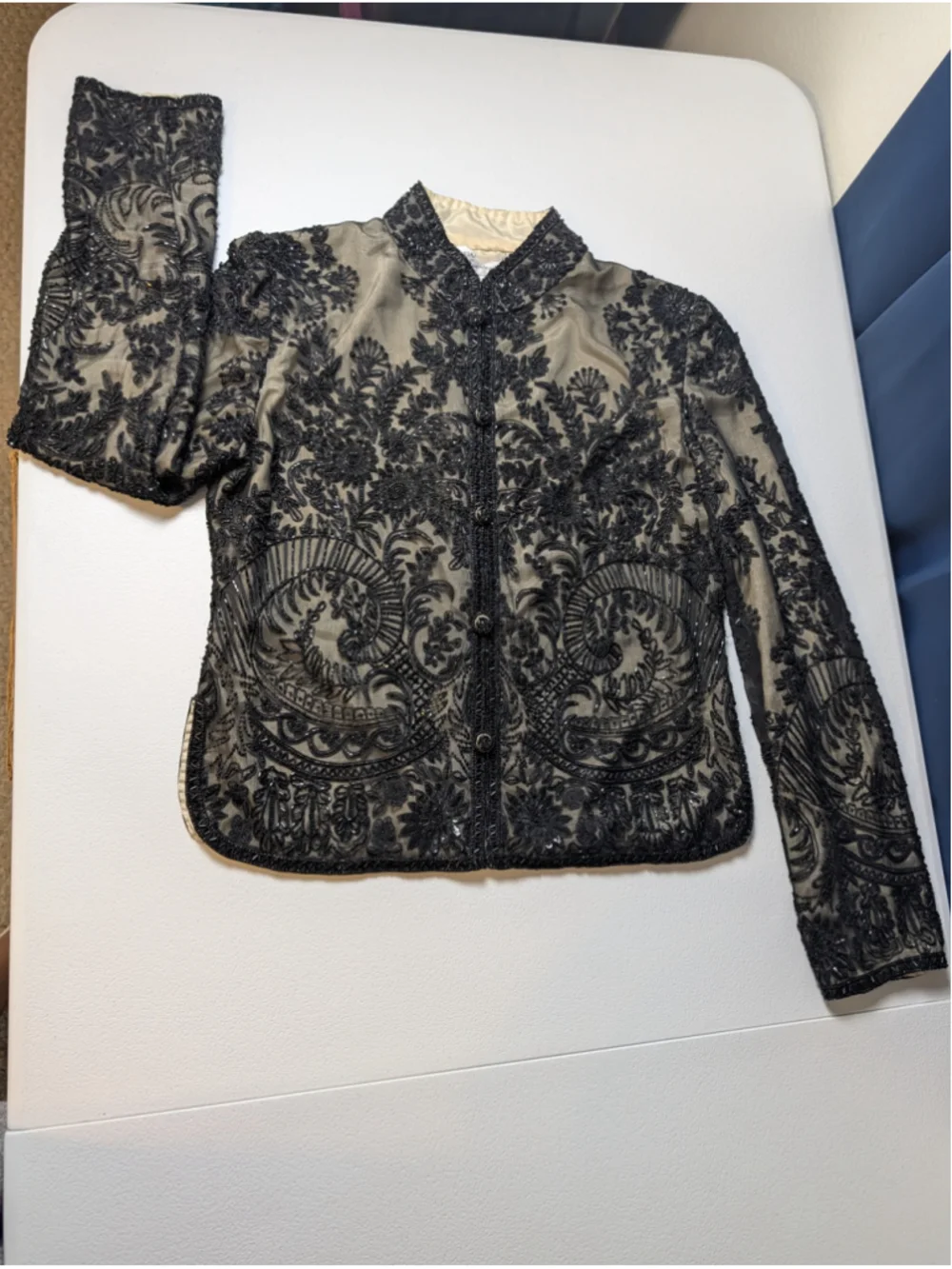 Vintage Adrianna Papell Evening Black Beaded Silk Jacket 90s Size L Y2K Formal - Picture 15 of 16